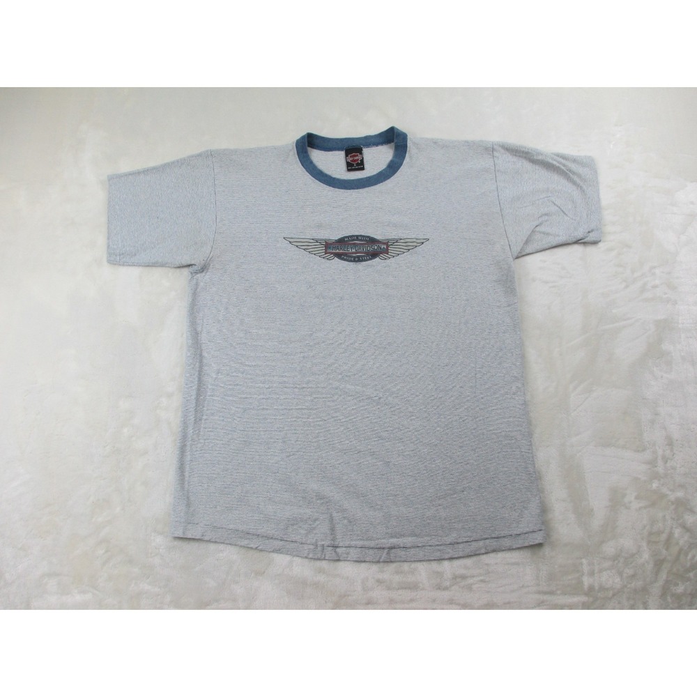 VINTAGE Harley Davidson Shirt Mens Extra Large Blue Striped Motorcycle 90s*